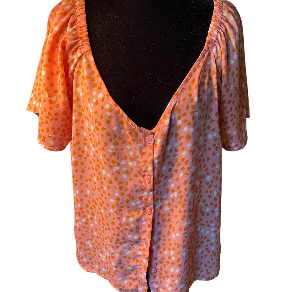 Lush Orange Ruched Blouse Short Sleeve